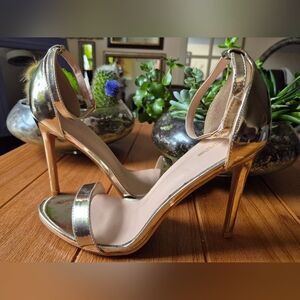 PrettyLittleThing Gold Stiletto Heels - Size 7